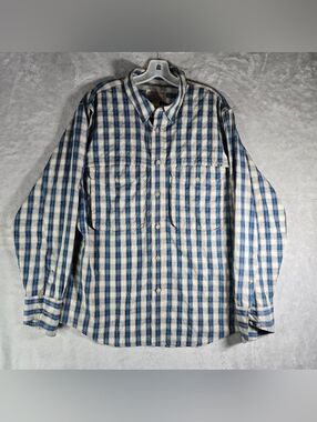 CC Filson Vented Long Sleeve Button Down Shirt Men Sz L Large Blue Plaid Pockets